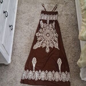 West Loop Brown and White Spaghetti Strap Sundress